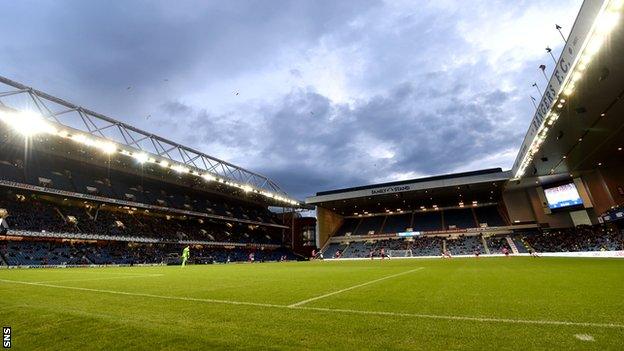 Ibrox Stadium playing host to a Rangers v Clyde cup match