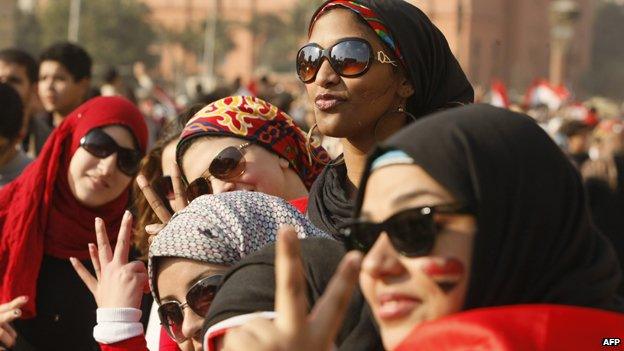 Women in Tahrir Square in 2011 during the Egyptian "revolution"