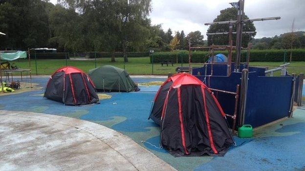 tents at the peace camp in Tredegar Park, Newport.