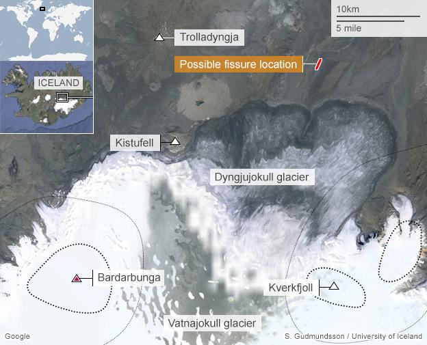 Location of the fissure eruption