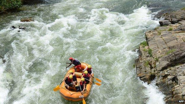 Tourists at the Kelani River at Kitulgala in Sri Lanka August 13 2014