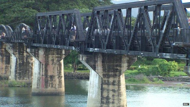 The original bridge on the River Kwai in Thailand, August 22 2014