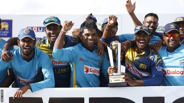 Sri Lanka with the one-day series trophy