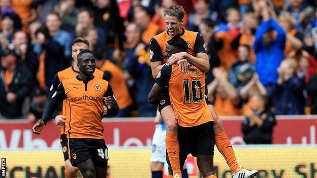 Wolves celebrate Bakary Sako's first goal against Blackburn