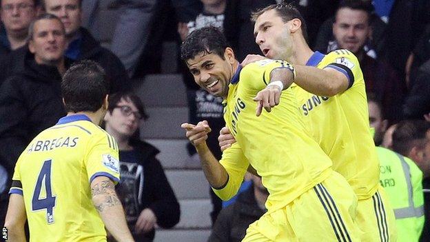 Diego Costa (centre) celebrates his opening goal