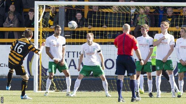 Iain Flannigan scores for Alloa Athletic against Hibernian