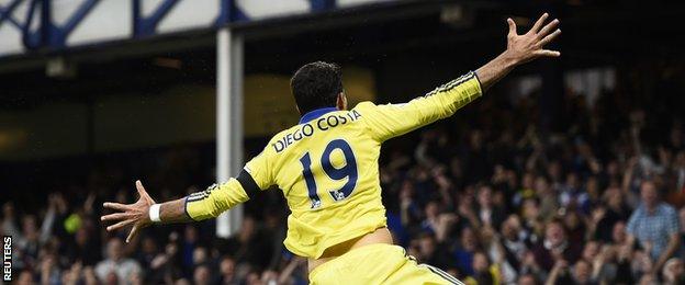 Diego Costa celebrates scoring his second goal