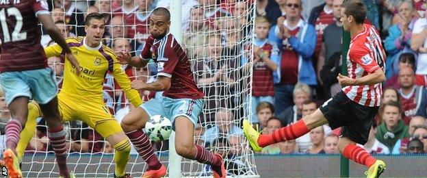 Morgan Schneiderlin scores during Southampton's win over West Ham