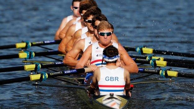 GB's men's eight in action in Amsterdam