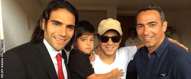 Felipe Massa ((third left) with Monaco striker Radamel Falcao and ex-France international Youri Djorkaeff