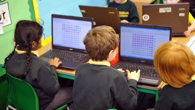 Primary school children on computers