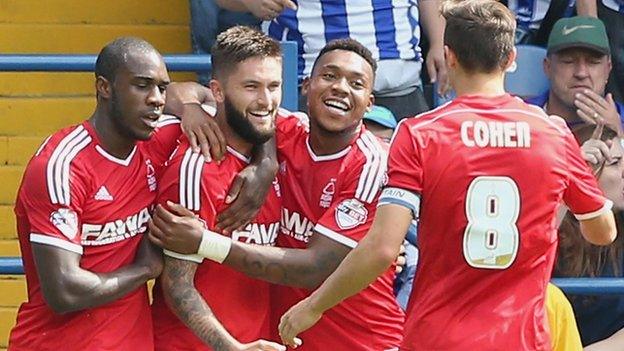 Henri Lansbury of Nottingham Forest celebrates scoring