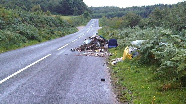 Rubbish dumped in a road