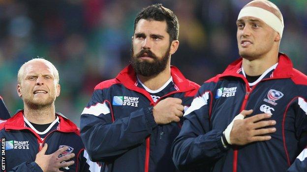 Phil Thiel (centre) with USA teammates Tim Usasz and Scott LaValla