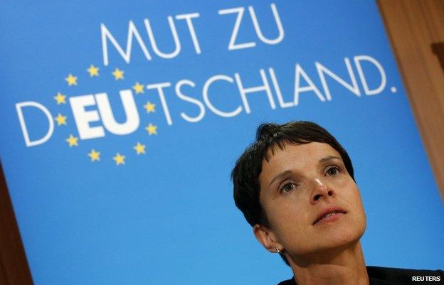 Frauke Petry, lead AfD candidate in Saxony, addresses reporters on 1 September