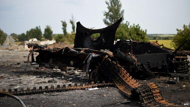 Abandoned armoured personnel carrier near checkpoint at Olenivka, south of Donetsk - 1 September