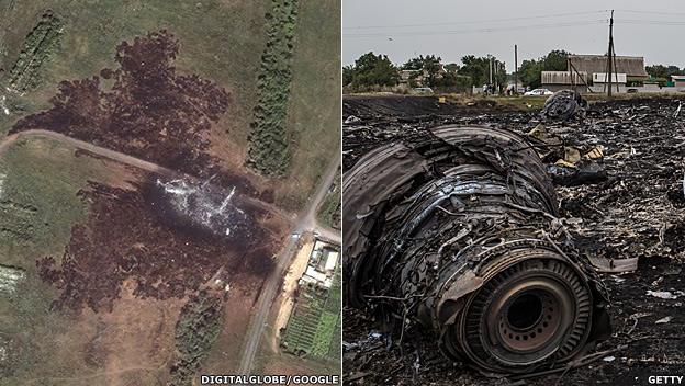 Satellite images show the large debris field near Grabove