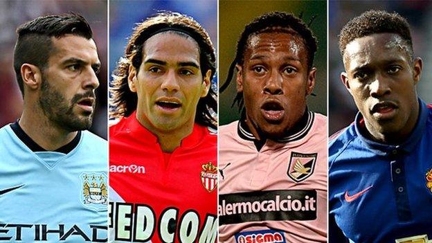 Alvaro Negredo, Radamel Falcao, Abel Hernandez and Danny Welbeck