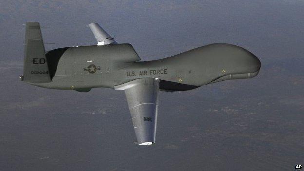 The RQ-4 Block 20 Global Hawk unmanned aerial vehicle (UAV), in an undated photo released on 30 May 2013