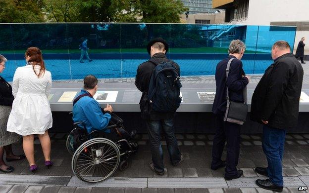 Visitors at the memorial in Berlin to the 300,000 victims of the Nazi "euthanasia" programme