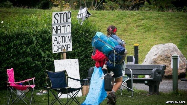 Protesters continue to arrive at a peace camp in Newport's Tredegar park