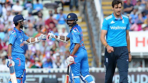 Ajinkya Rahane, Shikhar Dhawan and Steven Finn