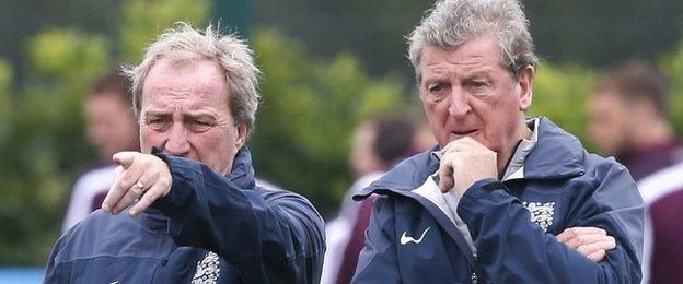 England manager Roy Hodgson and assistant Ray Lewington (left) cast their eye over a training session