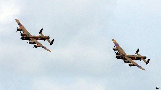 Two Lancaster bombers flying together for the first time in 50 years