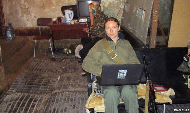 Margarita Zeidler in Sloviansk when it was under rebel control. Image: Ivan Chai news agency