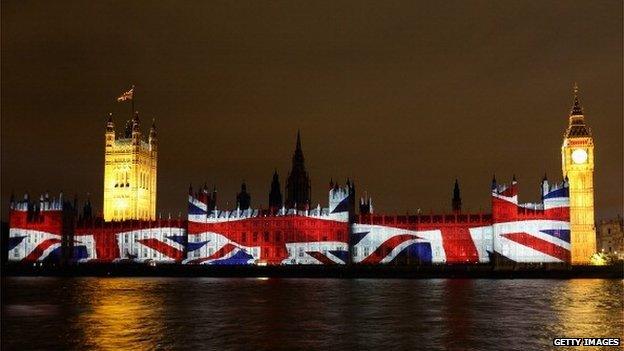 Union Jack projected onto Houses of Parliament ahead of 2012 Olympic Games