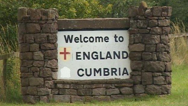 Border sign between Scotland and Cumbria