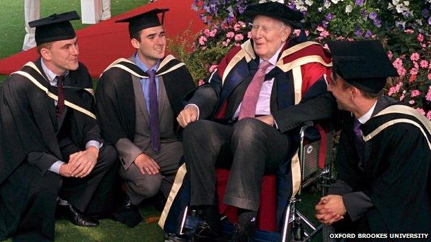 Roger Bannister and students