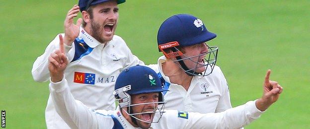 Yorkshire celebrate at Old Trafford