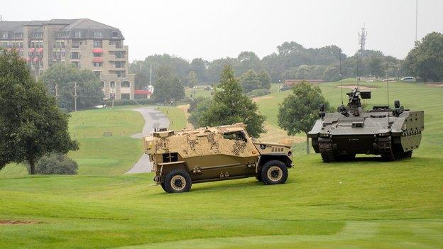 Military vehicles at the Celtic Manor Resort