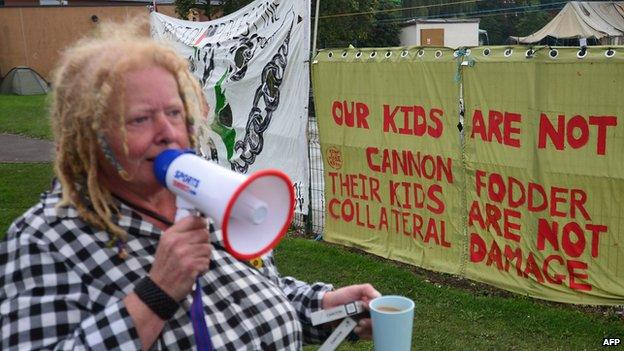 Protester at the anti-Nato peace camp in Newport