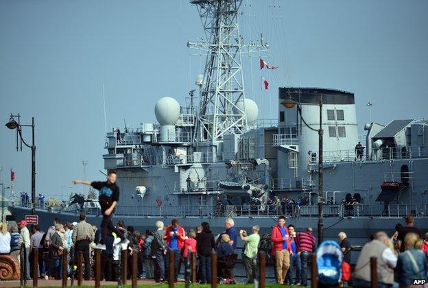 The French naval vessel La Motte-Picquet docks in Cardiff