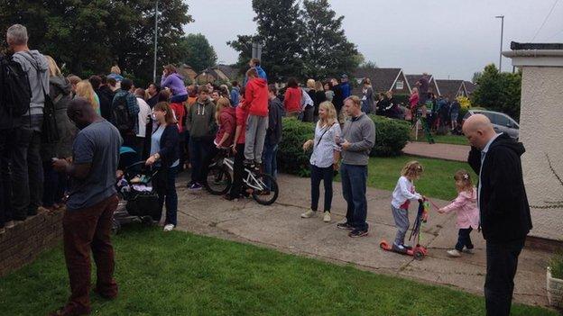 Crowds at the school