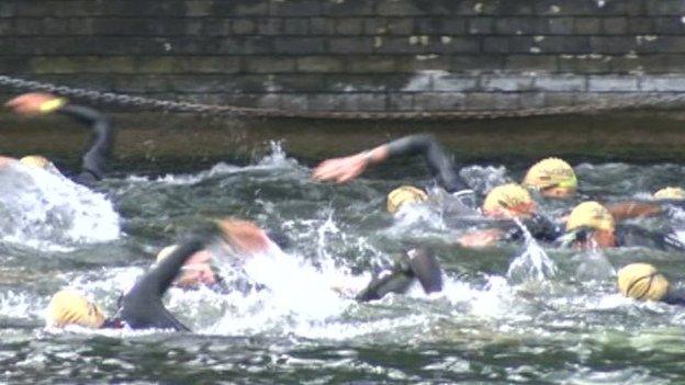 Swimmers in triathlon