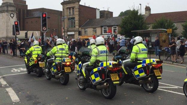 Police outriders arrive in Newport ahead of planned protest