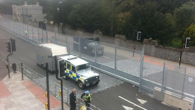 Police outside Cardiff Castle