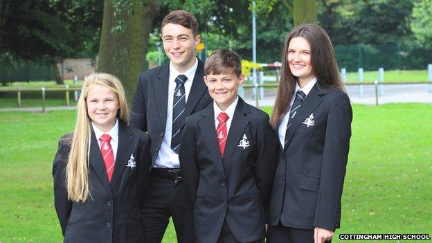 Pupils at Cottingham High School modelling their new designer uniform