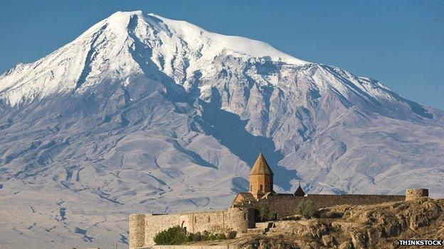 Armenian church of Khor Virap with Mount Ararat in background