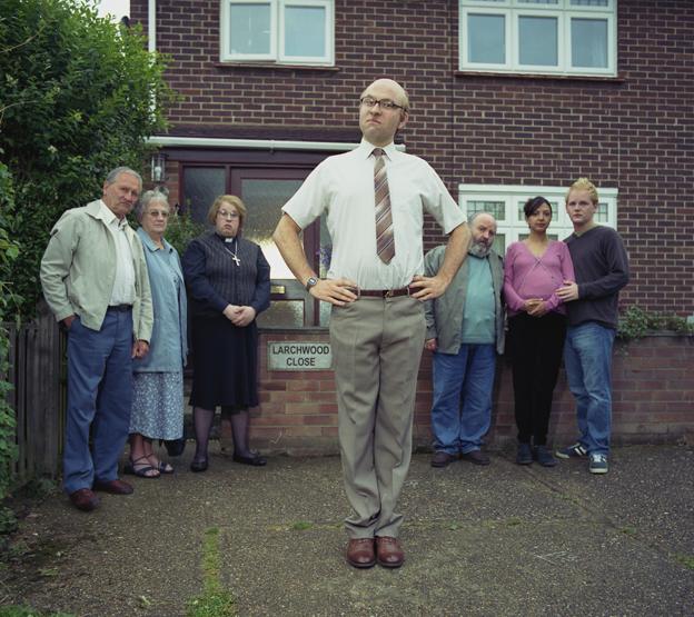 David Walliams as Sid Pegg with the neighbourhood watch group.