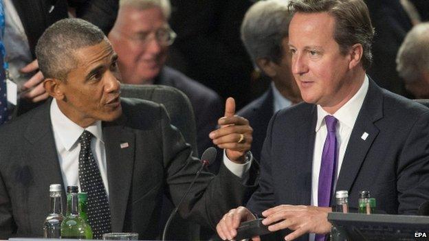 Barack Obama and David Cameron at Nato conference