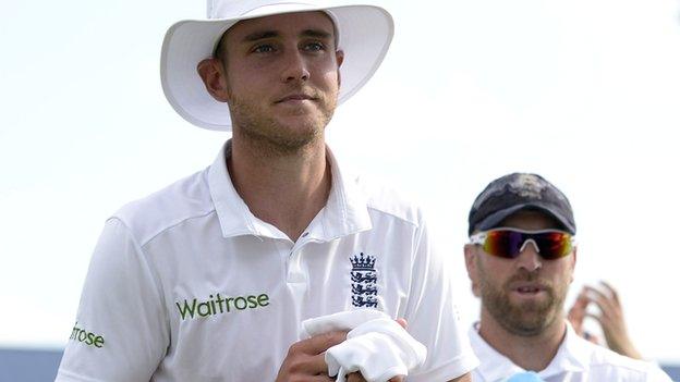 England's Stuart Broad and Matt Prior