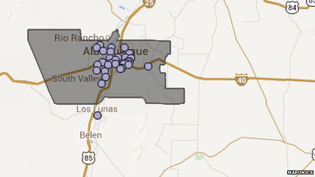 Map showing schools plotted