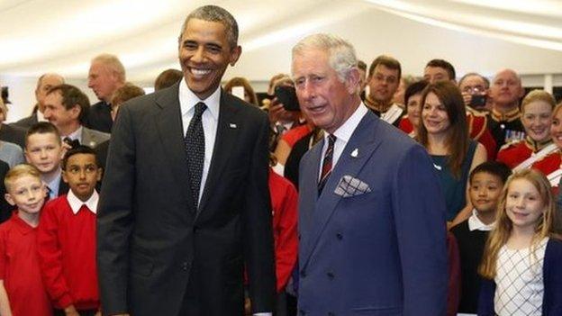 President Obama meets Prince of Wales at the reception in Newport