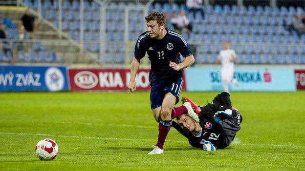 Ryan Fraser scores for Scotland Under-21s against Slovakia Under-21s