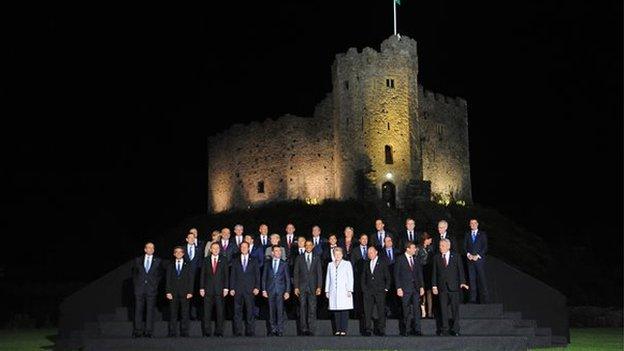 The world leaders posed for a photograph at the castle