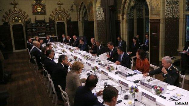 Summit talks continued into the night at the working dinner at Cardiff Castle